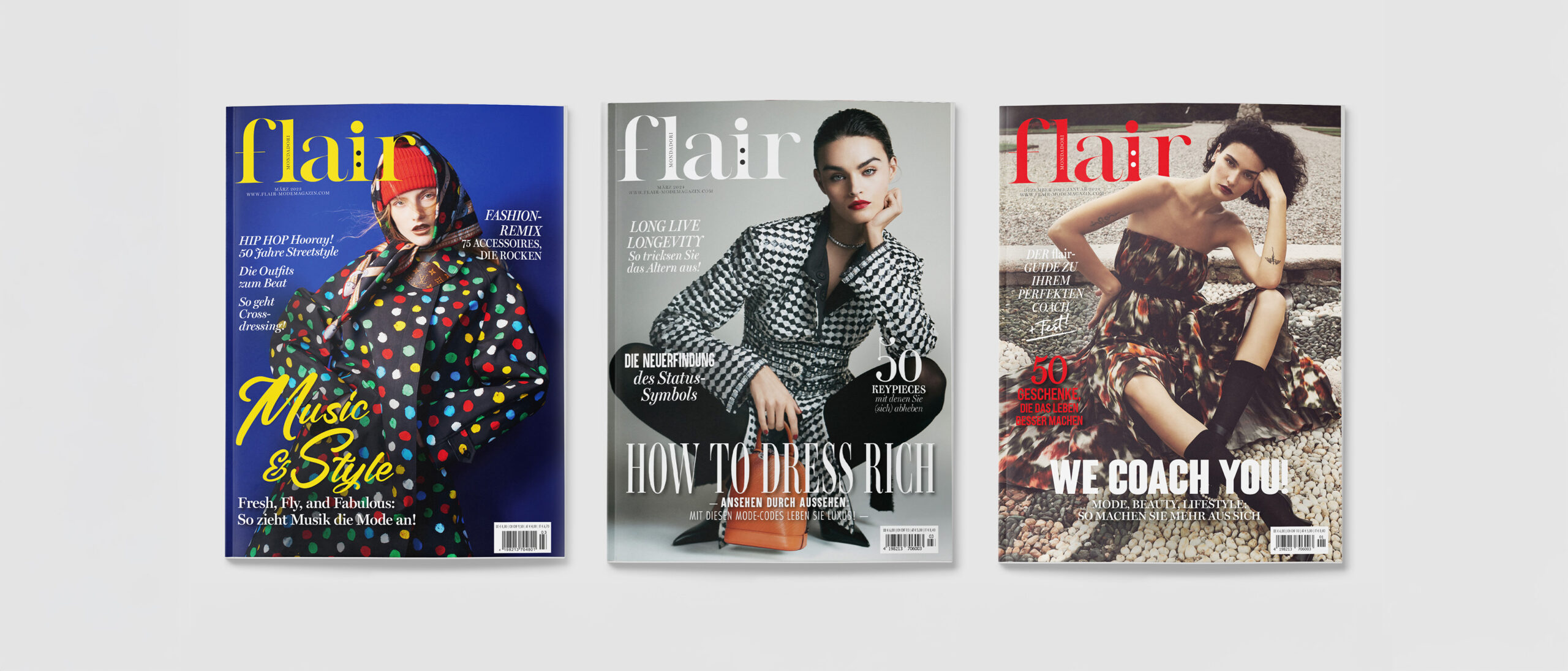 drei Coverdesigns des flair Magazins